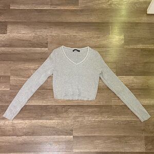 Brandy Melville Light Gray Ribbed Knit Top